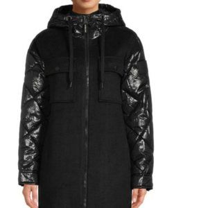 CK JEANS Mixed Media Puffer Long Jacket/Coat